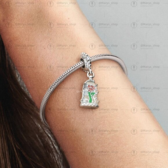 Pandora Disney Beauty and the Beast Enchanted Rose Dangle Charm - Picture 2 of 2